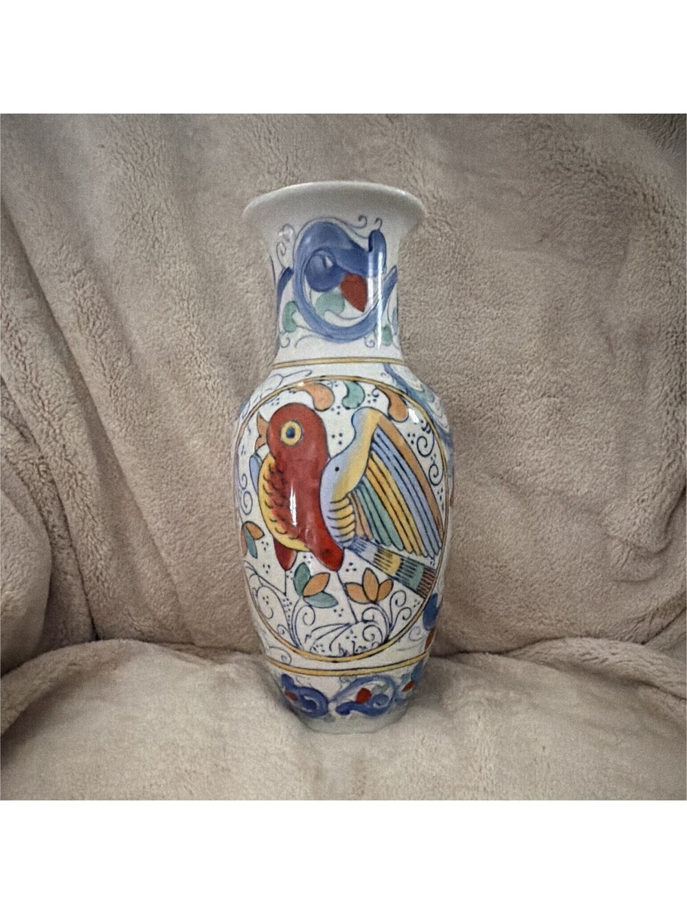 Chinese Porcelain Vase Bird & Floral Design Marked Made in China